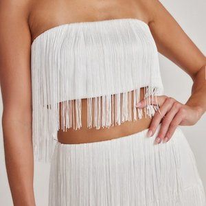NWT 12th Tribe Gatsby White Fringe Strapless Top